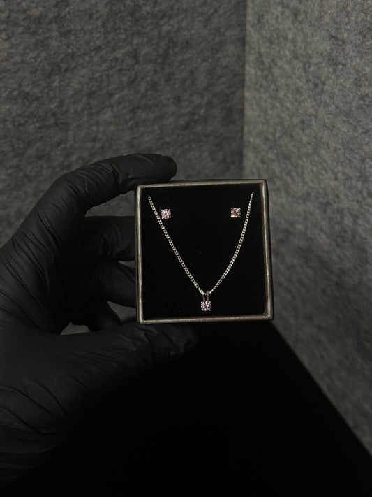 Pink Stone Set Earrings & Pendant Set