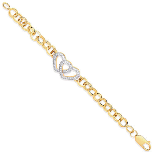 Gold Double Heart CZ Belcher