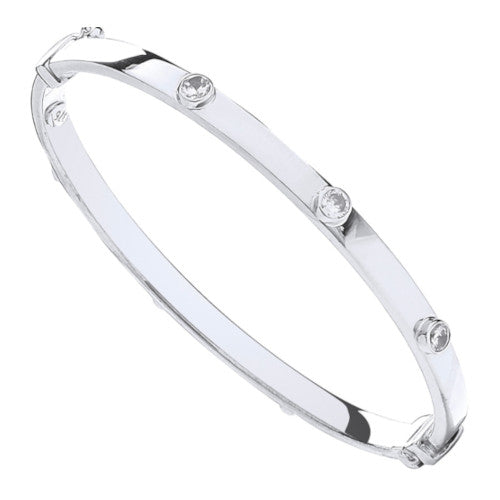 White Gold Stone Set Love Bangle