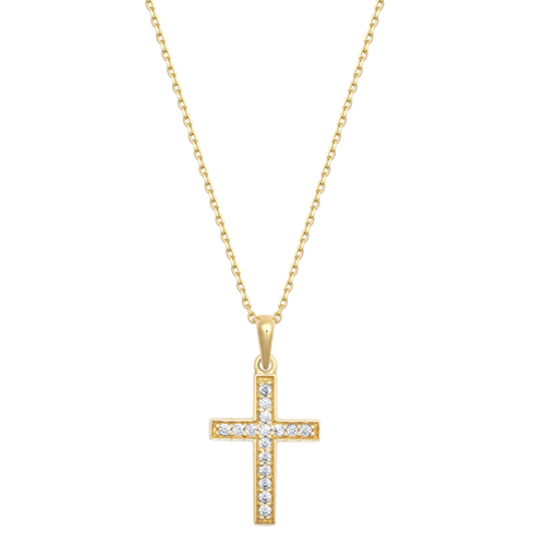 9ct Yellow Gold Cz Cross Pendant With Chain