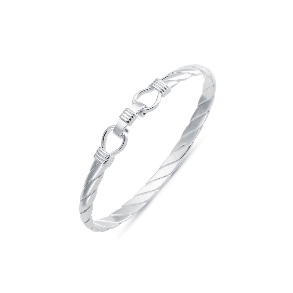Silver Twisted D shape double hook bangle