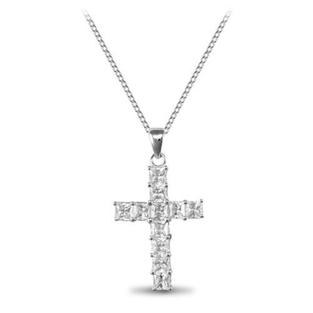 Silver Cz Fancy Cross & Chain