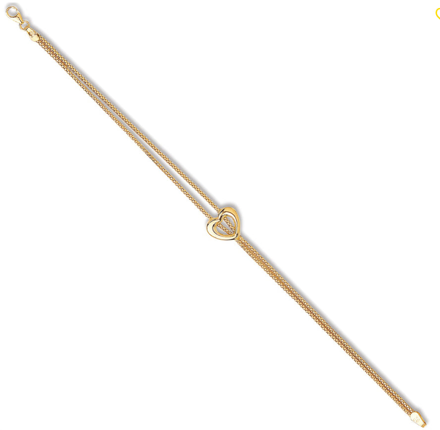 Yellow Gold Stranded Heart Bracelet